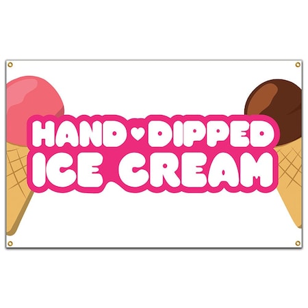 Signmission Hand Dipped Ice Cream Banner Heavy Duty 13 Oz Vinyl with Grommets B-60 Hand Dipped Ice Cream